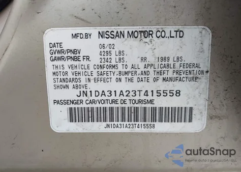 2003 Nissan Maxima Gle from USA, damaged, VIN JN1DA31A23T415558